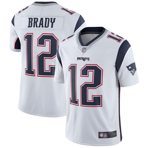 New England Patriots Football #12 Vapor Untouchable Limited White Men Tom Brady Road NFL Jersey